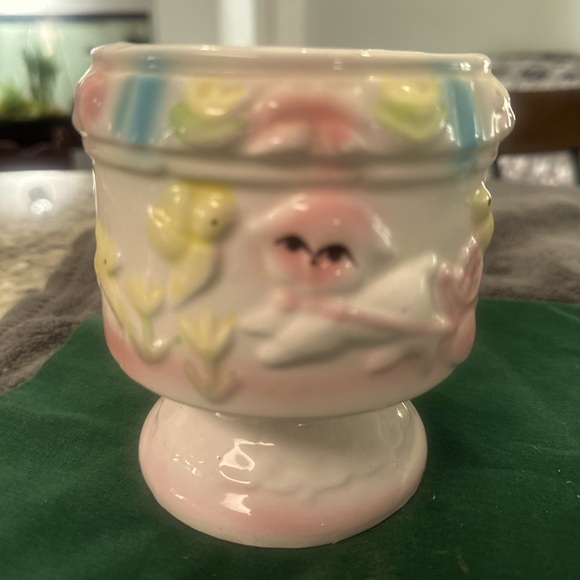 Vintage Ceramic Lambs Birds Floral Pastel Planter Container - Picture 1 of 5